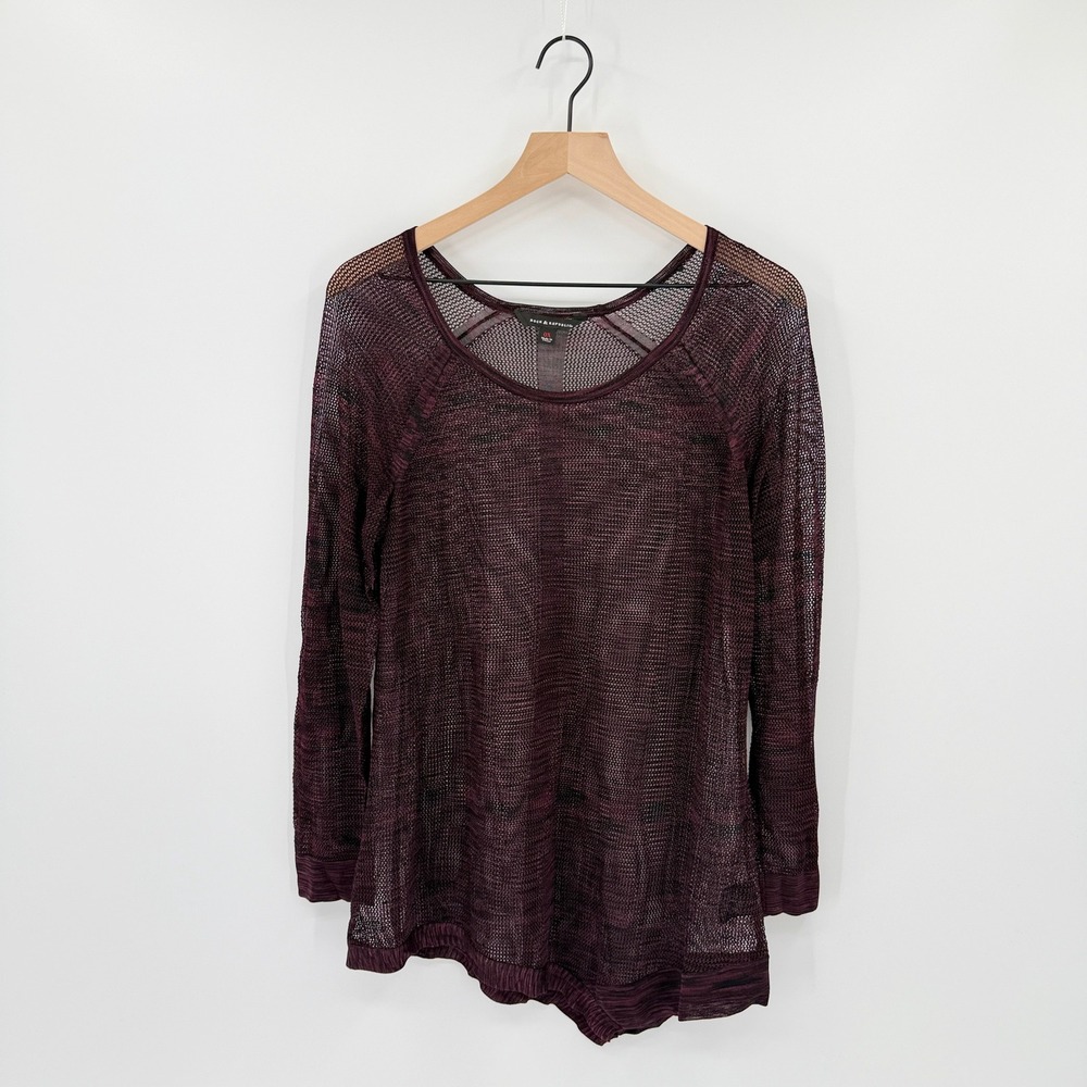 Women's 0X Whimsigoth Open Knit Burgundy Space Dye Top Asymmetrical Y2K Grunge